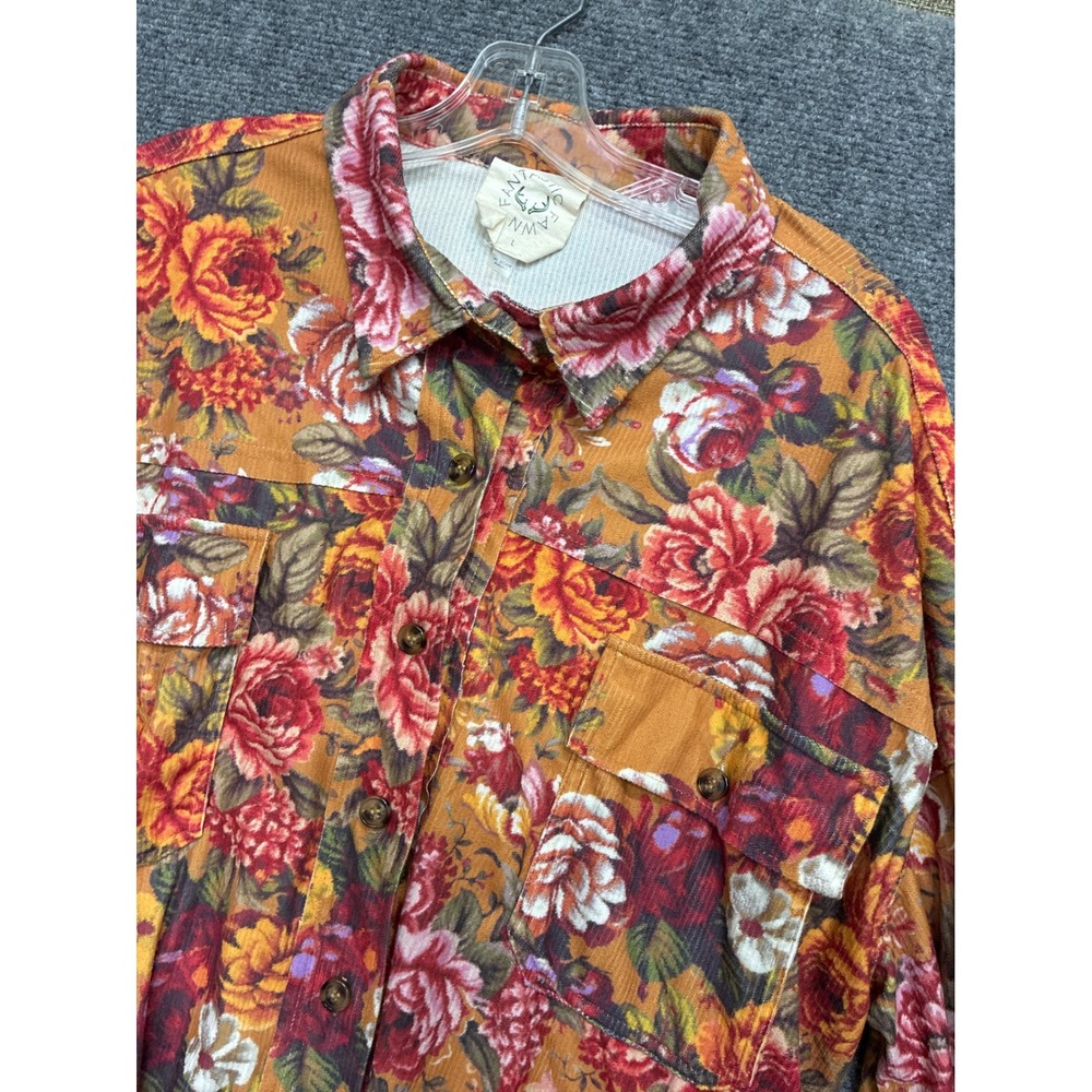 Shacket Autumn Floral Corduroy Shirt Jacket Large Pockets